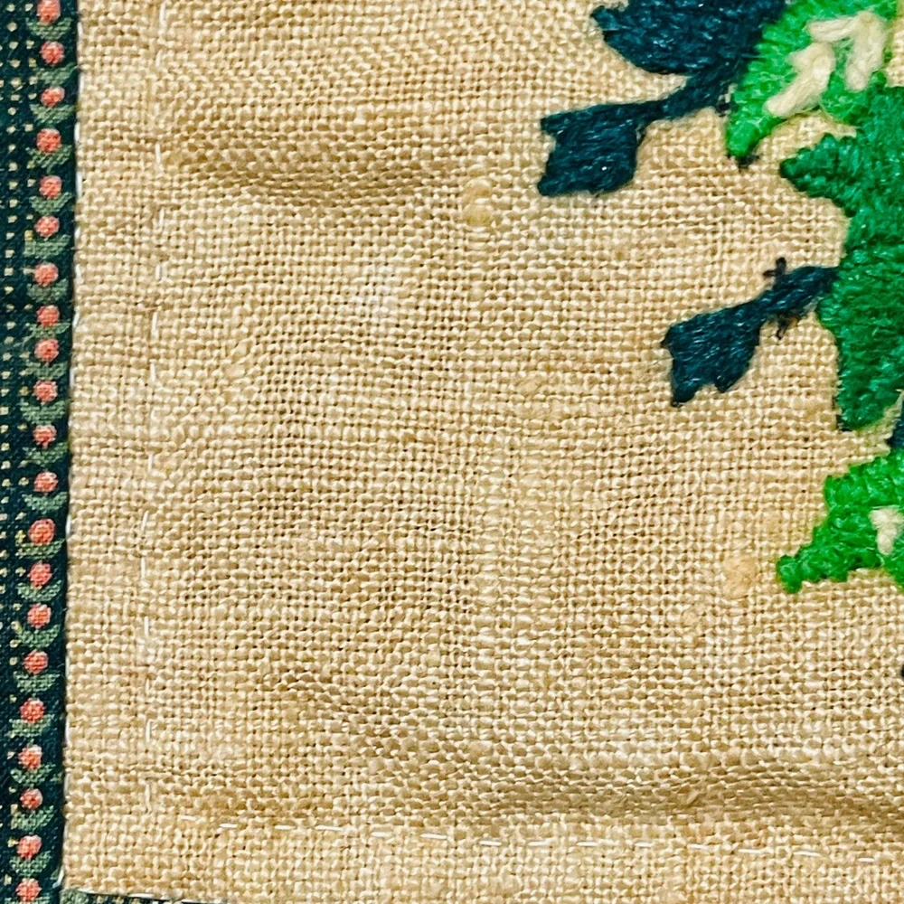 Vintage Crewel Wall Art Hanging Burlap Tapestry Mini Textile 11x11 Handmade Boho